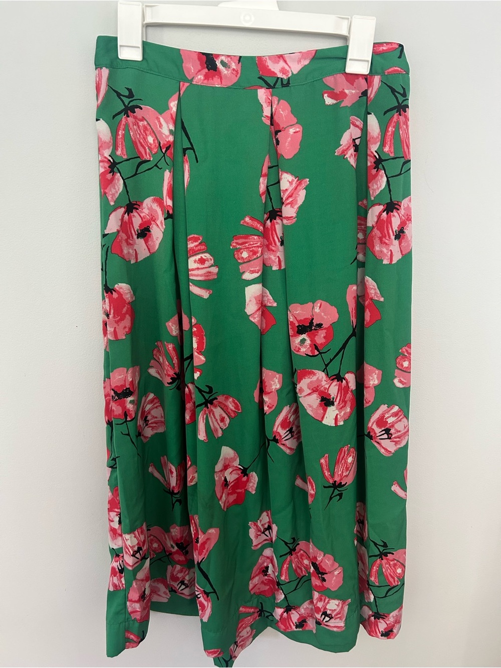 Who What Wear Green A-Line Midi Skirt with Pink Floral Print
